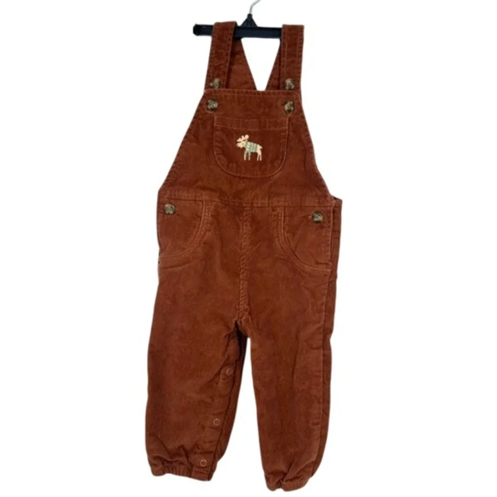 Carter's 12m Baby Corduroy Overalls‎ Moose Embroidered Brown Snap Inseam